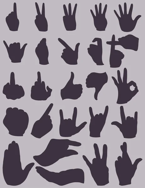 Vector Set of Finger Gestures Silhouettes — Stock Vector