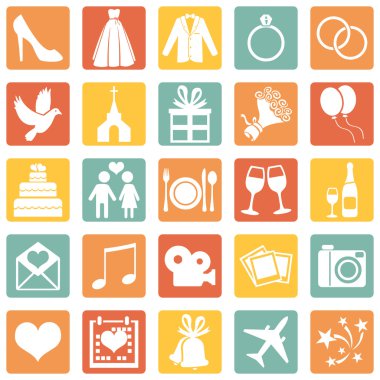 vector set van kleur vierkante bruiloft pictogrammen