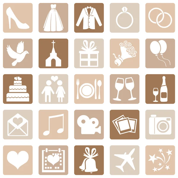 Vector Set of Color Square Wedding Icons — Stock Vector