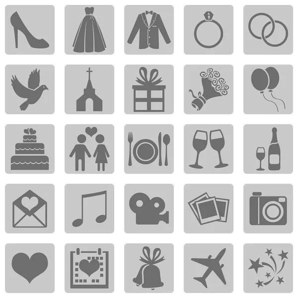 Set of Color Square Wedding Icons — Stock Vector