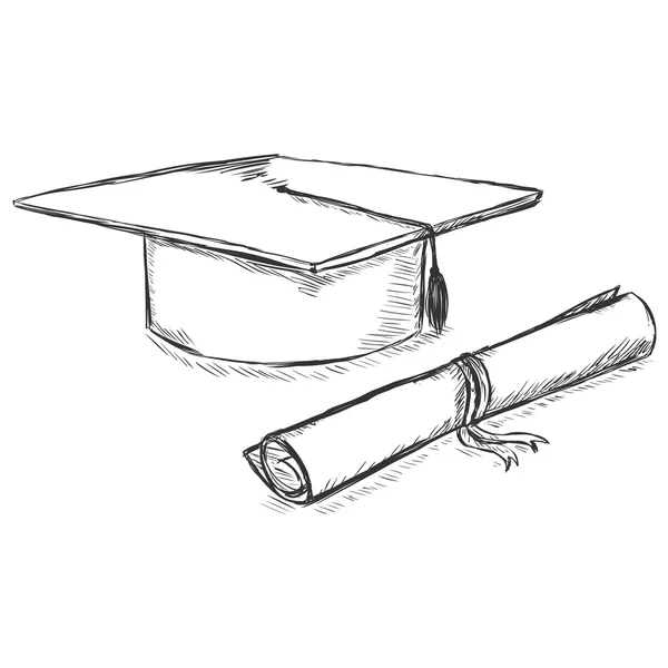 Vector Sketch Sombrero Académico y Diploma — Vector de stock