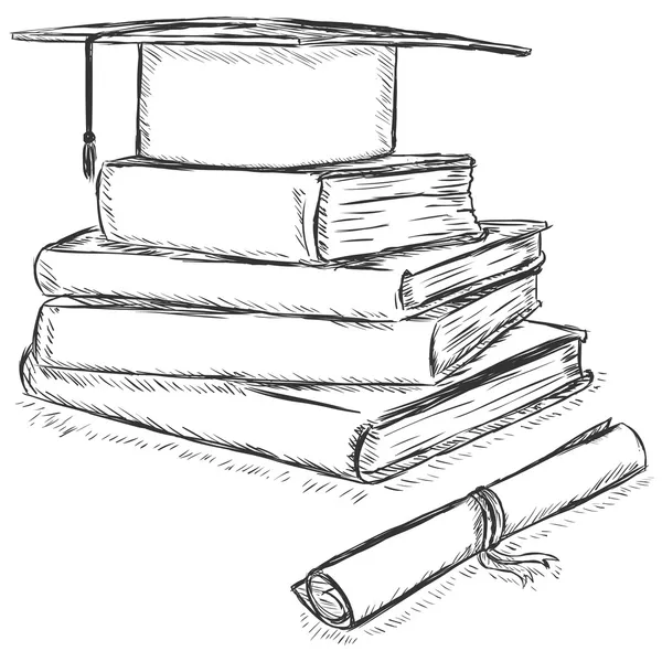 Academic Hat on Stack of Books — Stock Vector