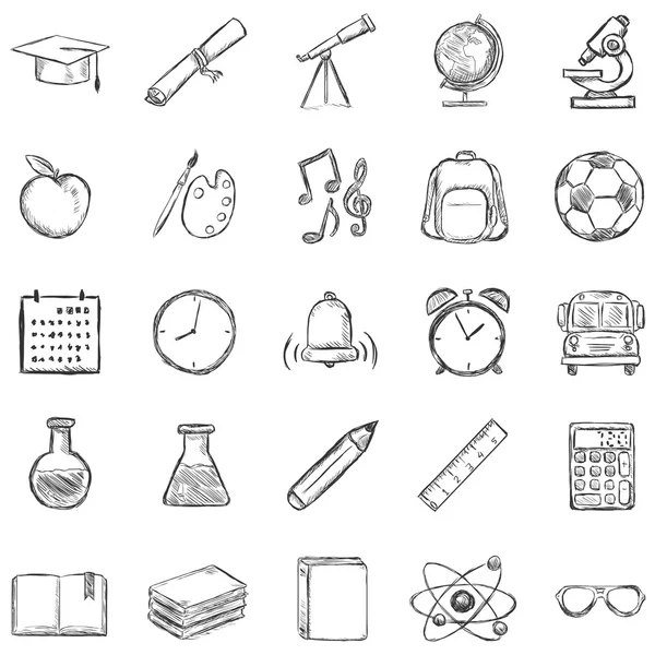 25 iconos de la escuela de bocetos — Archivo Imágenes Vectoriales