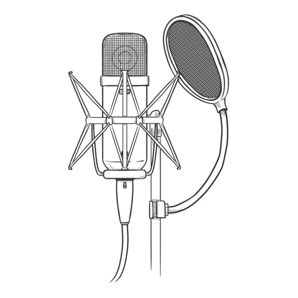 Vektor Skiss Mikrofon Handritad Isolerad Illustration — Stock vektor
