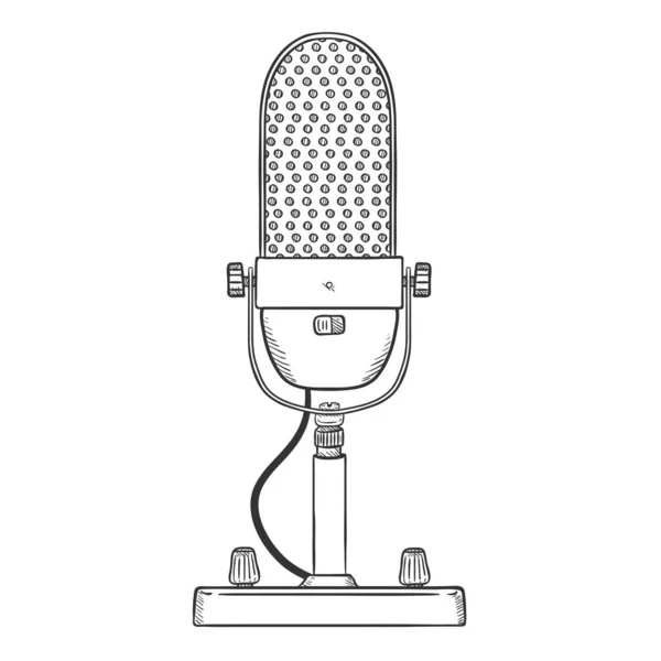 Sketch Microphone Pour Raido Station Broadcasting Illustration Vectorielle Micro Rétro — Image vectorielle