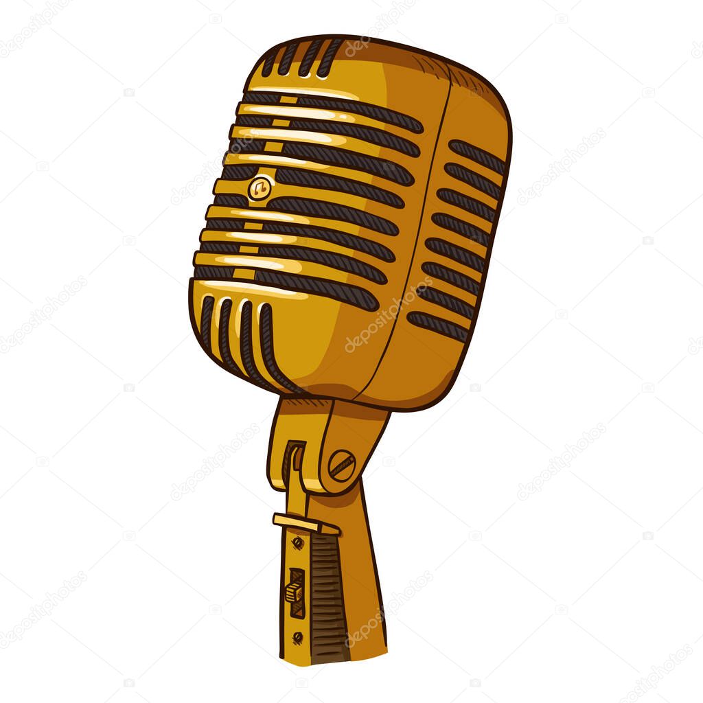 Vector Cartoon Golden Variety Microphone. Music Performance Icon