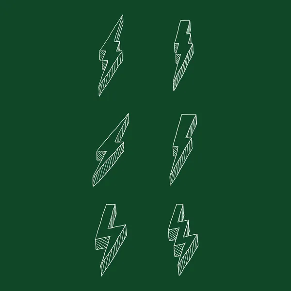 Vector Set Chalk Sketch Thunder Bolt Symbol — стоковий вектор