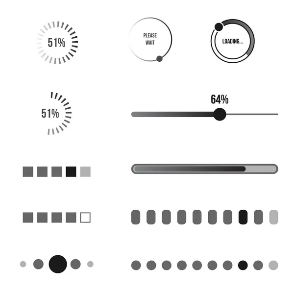 Vector Set Black Loading Icons Load Bars Circles — Stock Vector