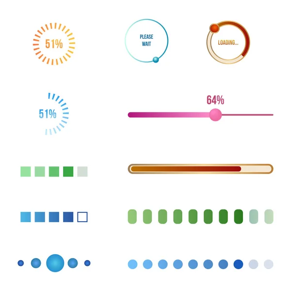 Vector Set Color Flat Loading Icons Load Bars Circles — Stock Vector