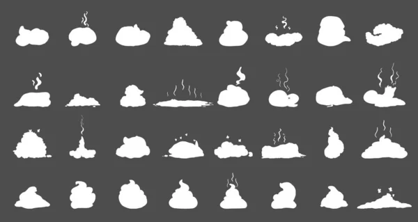 Shit White Silhouettes Big Vector Set Poop Piles Illustrations — Archivo Imágenes Vectoriales