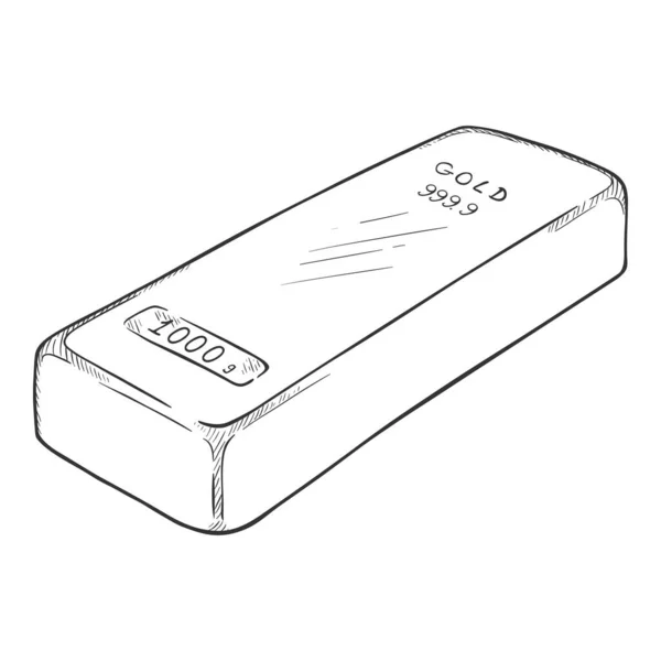 Sketch Gold Bar Vector Hand Drawn Illustration Golden Bullion — Stok Vektör