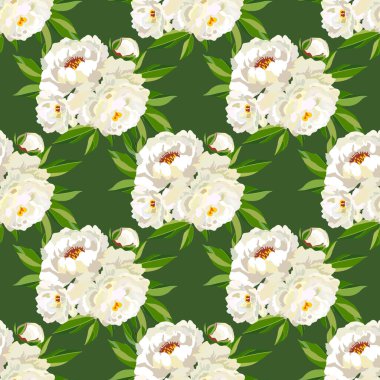 Beyaz şakayıklı kusursuz çiçek deseni
