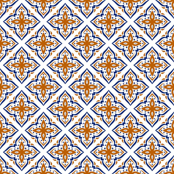 Blaues und oranges nahtloses Muster. Geometrisch. — Stockvektor