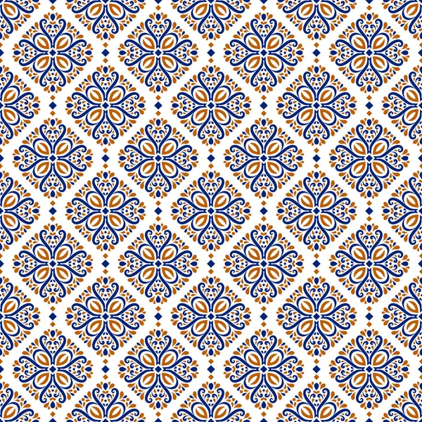 Modré a oranžové ornamentální bezešvé vzor. — Stockový vektor