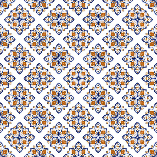 Modèle ornemental sans couture bleu et orange. — Image vectorielle
