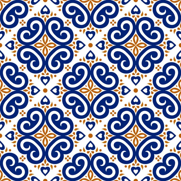 Blaues und orangefarbenes Ornamentmuster. — Stockvektor