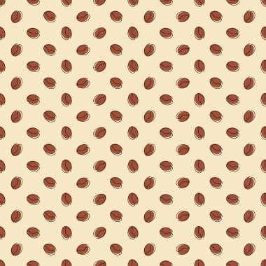 Kusursuz desenli, sürekli kahve çekirdekleri ve soyut lekeler. Vektör illüstrasyonu