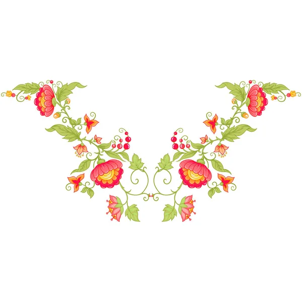 伝統的なマグルモチーフ レトロでファンタジーの花 ヴィンテージスタイル デザインの要素 刺繍の模倣 ベクターイラスト — ストックベクタ