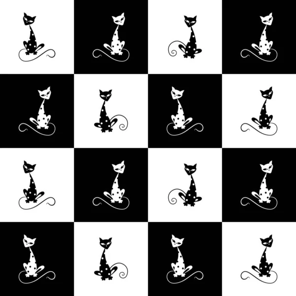 Черные, яркие кошки на площадях. — стоковый вектор