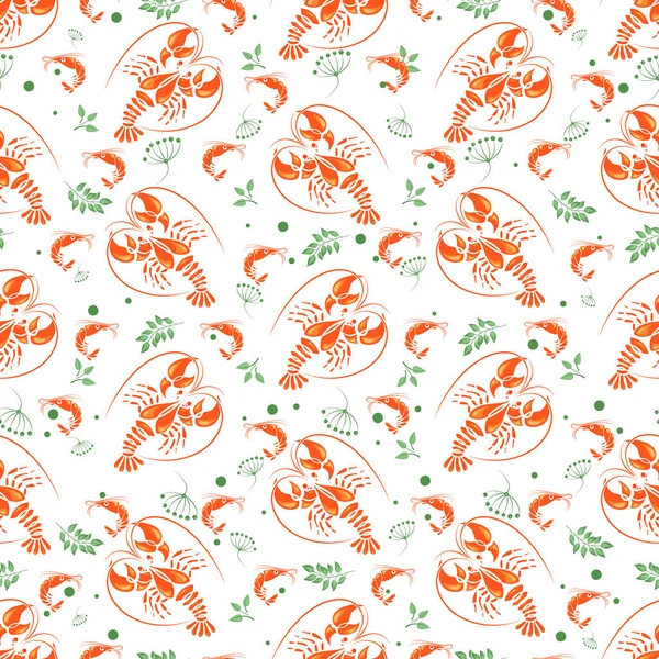 Padrão Sem Emenda Frutos Mar Lobsters Camarão Real Ervas Picantes Ilustração De Stock