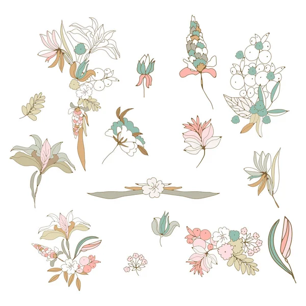 Vektorillustration der Blumensträuße Kollektion. — Stockvektor