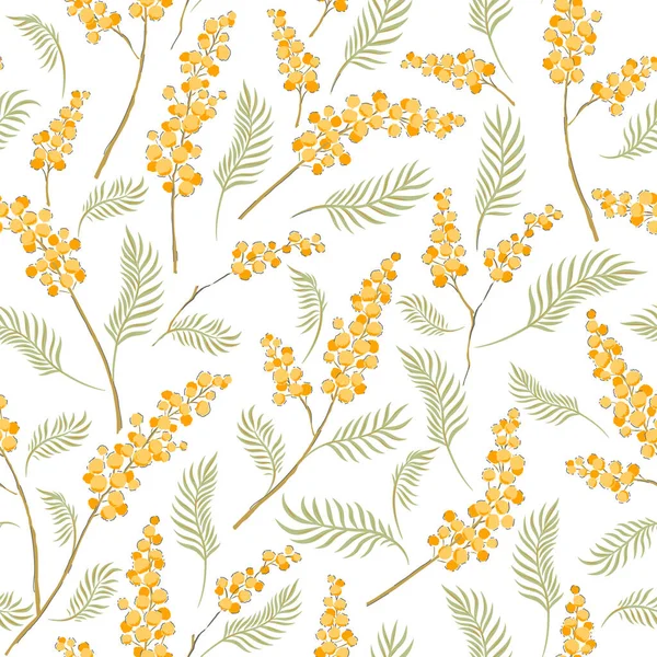 Mimosa flower branches vector seamless pattern. — Stock Vector