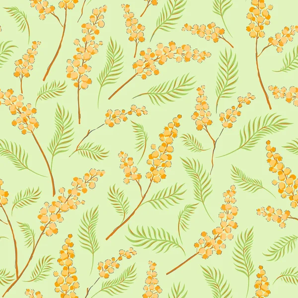 Mimosa flower branches vector seamless pattern. — Stock Vector