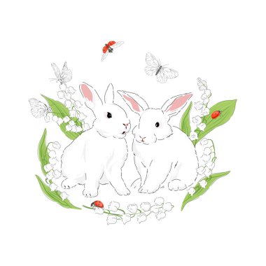 Zambaklı şirin tavşan, kelebek ve uğur böceği 