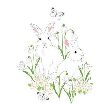 Kardamlalı, çiçekli ve kelebekli şirin bir tavşan.