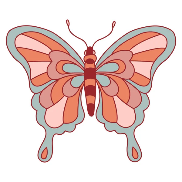 Papillon Rétro Années Années Groovy Hippie Illustration Vectorielle Boho Summer — Image vectorielle