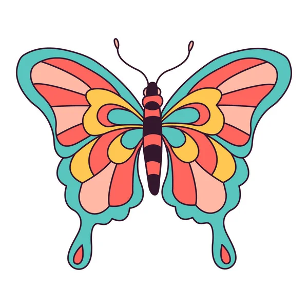 Papillon Rétro Années Années Groovy Hippie Illustration Vectorielle Été Rétro — Image vectorielle