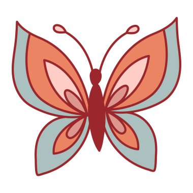 70 'lerin Kelebek Retro' su 60 'ların Havalı Hippi vektör çizimi. Boho Yaz retro renkleri Tişört veya moda kumaşı için kelebek baskısı.