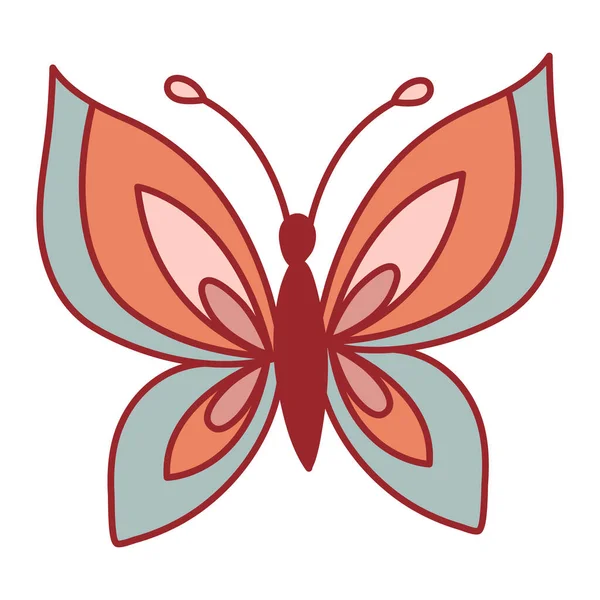 70 'lerin Kelebek Retro' su 60 'ların Havalı Hippi vektör çizimi. Boho Yaz retro renkleri Tişört veya moda kumaşı için kelebek baskısı.