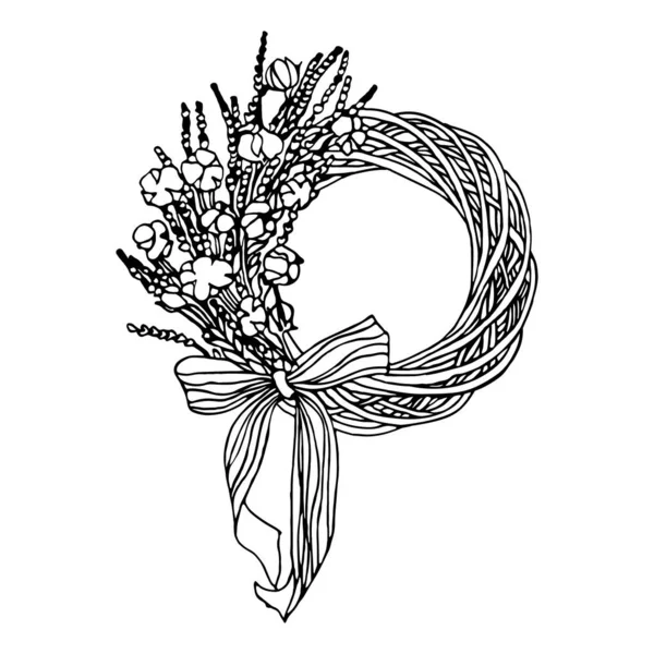 Couronne Peinte Main Avec Des Fleurs Des Brindilles Pour Les — Image vectorielle