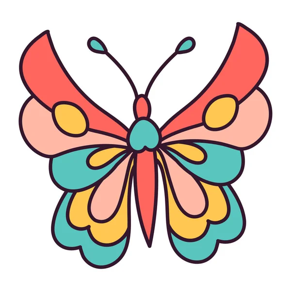 Butterfly Retro Jaren Groovy Hippie Vector Illustratie Zomer Retro Kleuren — Stockvector
