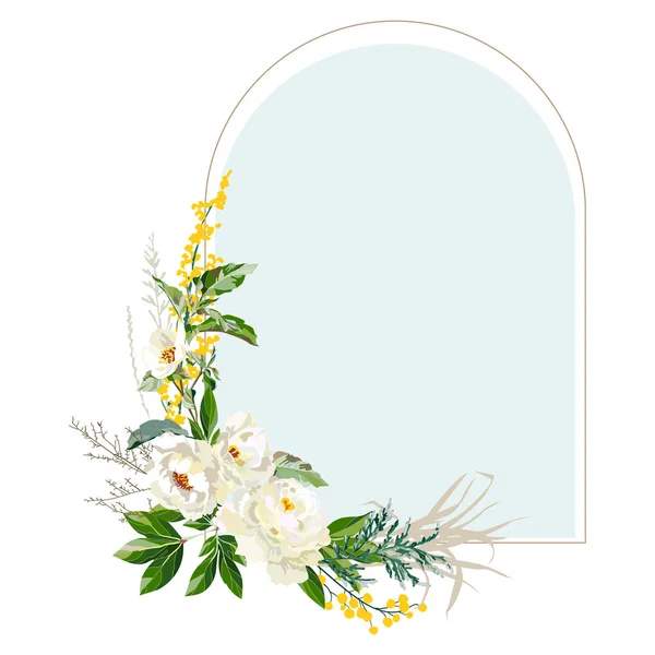 Cornice Con Peonie Bianche Modello Biglietto Auguri Con Fiori Illustrazione — Vettoriale Stock