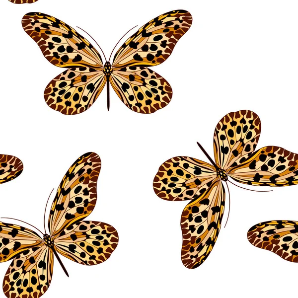 Seamless Pattern Bright Colorful Butterflies White Background Vector Illustration — Stock vektor