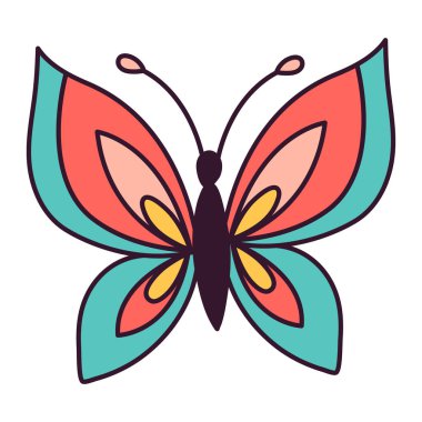 70 'lerin Kelebek Retro' su 60 'ların Havalı Hippi vektör çizimi. Tişört ya da moda kumaşı için yaz retro renkleri kelebek baskısı.