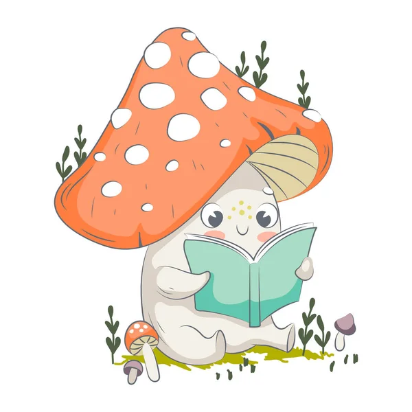 Cute Funny Amanita Mushroom Vector Isolated Hand Drawn Cartoon Kawaii — Vector de stock