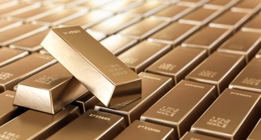 Bir yığın altın, finansal ve değer arzı konsepti. Uzayı kopyala Stüdyo çekimi