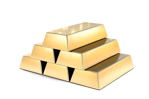 Stapel van goudstaven, financiële en reserve van waarde concept op wit. 3d renderen — Stockfoto