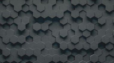Siyah geometrik altıgen soyut arkaplan. Gelecekçi ve teknoloji kavramı. 3B canlandırma, sonsuz döngü