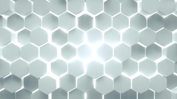 Vit Geometrisk Hexagonal Abstrakt Bakgrund Med Bakgrundsbelysning Futuristiskt Och Tekniskt — Stockvideo