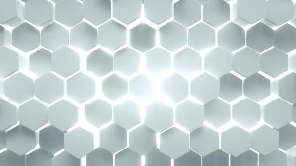 Fondo Abstracto Hexagonal Geométrico Blanco Con Contraluz Concepto Futurista Tecnológico — Vídeos de Stock