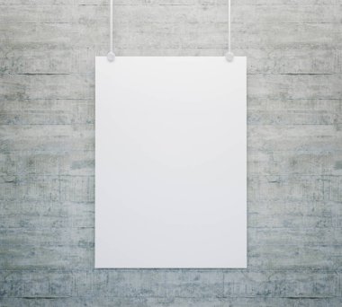 Beton duvarda asılı bir poster. 3d hazırlayıcı