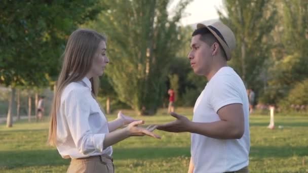 Jeune Couple Disputant Dans Parc — Video