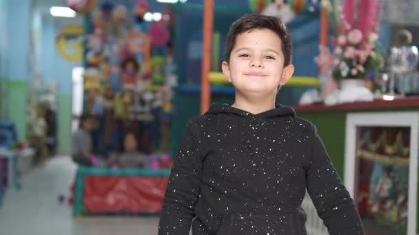 Year Old Girl Smiling Children Playground — Stock Video