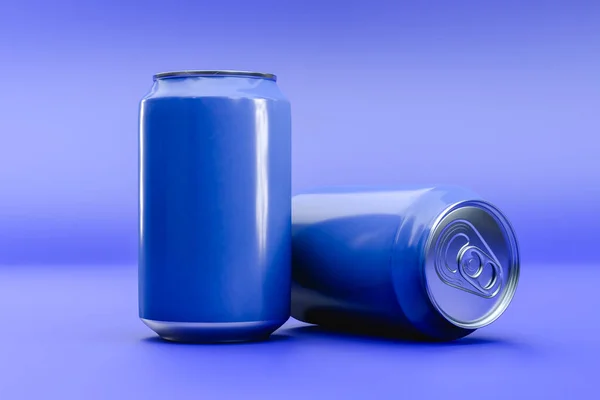 Due blu alluminio 0,33 l può, isolato su sfondo bianco. rendering 3d — Foto Stock