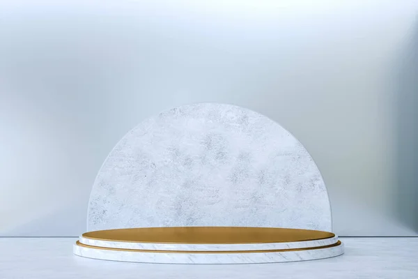 Soporte de mármol blanco con detalles dorados para la presentación del producto. Elegante y moderna escena 3d render — Foto de Stock