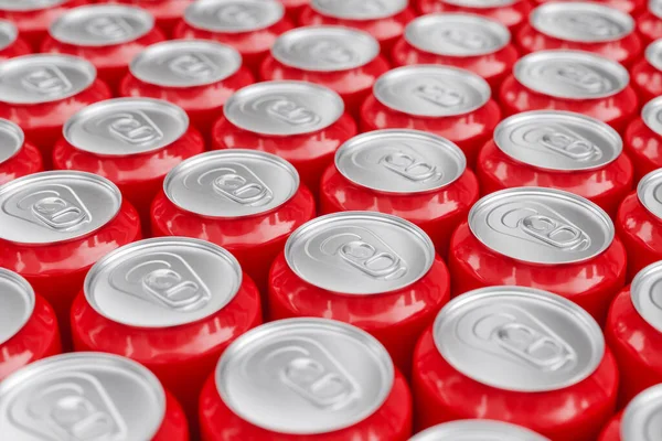 Bir sürü Red Metal soda kutusu. 3d Hazırlama